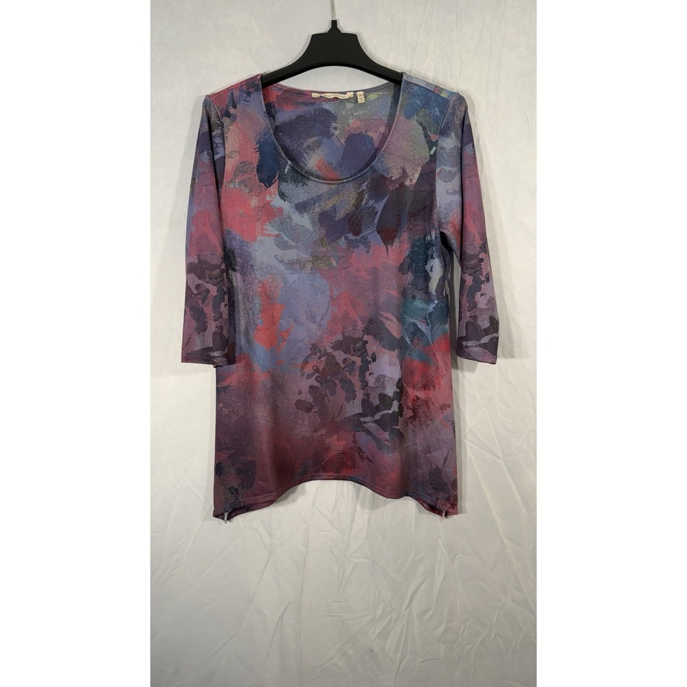 Soft Surroundings Purple Watercolor Abstract Tunic Top Size PS 3/4 Sleeve Soft